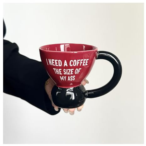 Ceramic High-Foot Mug Contrasting Color Household Drinking Water Cup Coffee Souvenir 400 Ml Milk Tea Home Office Couple (Red Letters,400ml)