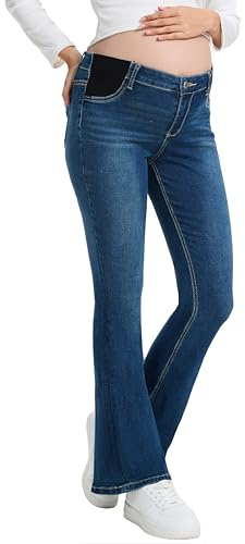 Leovqn Jeans premaman da donna per gravidanza Bootcut jeans a vita medio alta svasato denim pantaloni premaman con tasche