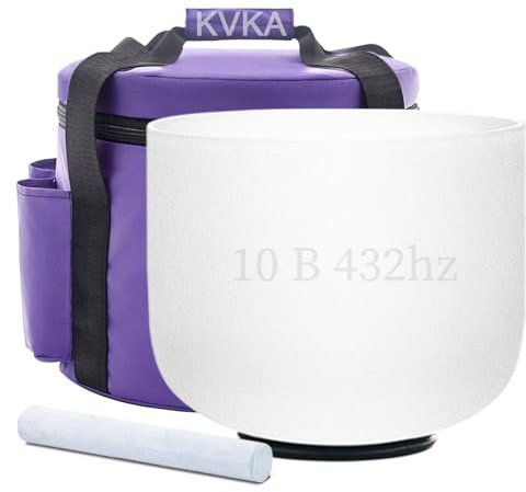 KVKA 432Hz 10 inch Crystal Singing Bowl 25cm Frosted Quartz White Sound Healing Bowl with Carry Bag for Yoga Meditation (B - Crown Chakra)