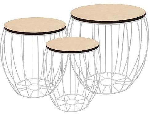 RMIHSJG 3-TLG. Couchtisch-Set Pappel-Sperrholz Eisen Wohnzimmer Tisch Beistelltisch Outdoor Kleiner Tisch Couchtisch Klein für Büro Schlafzimmer Outdoor Wohnzimmer