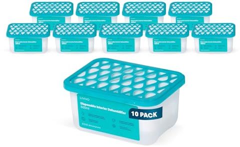 LIVIVO 500ml Disposable Dehumidifiers - 10 Pack Moisture Absorber & Damp Trap for Damp, Mould and Condensation - Ideal for Home, Kitchen, Wardrobe, Caravan, Garage and Bathroom