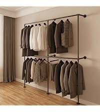 Gemsaya Offener Kleiderstange Wandmontage 300kg Traglast, Begehbarer Kleiderschrank mit 4 Kleiderstangen, 210cm x 180cm Industrial Kleiderschrank oder Kleiderständer Schwarz aus Metall Wasserrohren