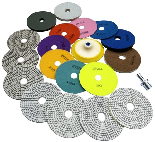 11PCS Diamant Polierscheiben Nass/Trocken Polierset 150mm mit M14 Stützteller & Adapter für Marmor Granit Beton Fliesen 50-10000 Schleifscheiben für Winkelschleifer und Bohre