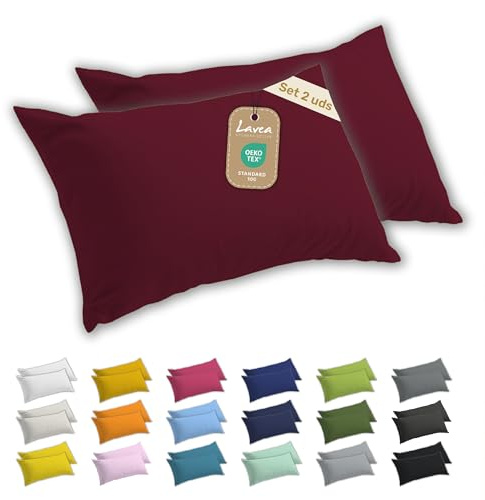Lavea® 2er Set Kissenbezug 40x80 - Bordeaux | 100% Baumwolle Jersey – Weiche Kissenhülle & Kopfkissenbezüge, OEKO-TEX® Standard