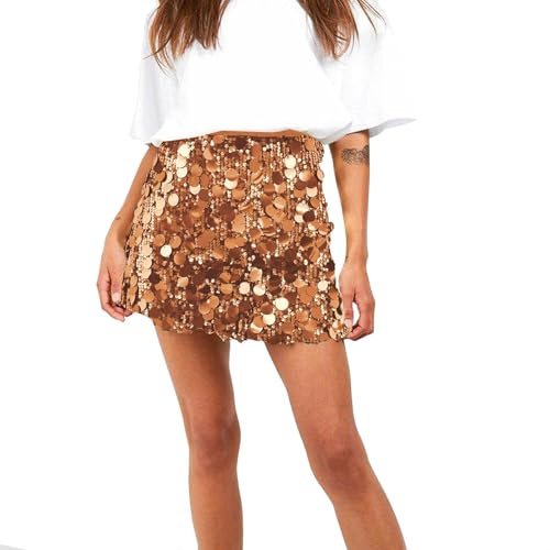 Guhmomh Pailletten Rock Damen Party Glitzer Rock Kurz Minirock Sexy Röcke für Frauen Silvester Glitzerrock Karneval Outfit Pailettenrock Fasching Tanzkleid Elegant Hüftrock Faschingskostüme