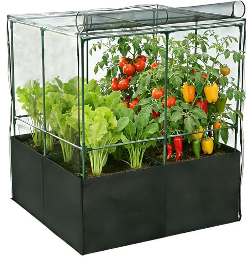 Large Fabric Plant Grow Bag Set,90x90CM 4-Grid Nonwoven Breathable Planter with Net Cover & Metal Frame,Thickened Breathable Root Aeration Garden Growing Bags for Vegetables,Flowers & Fruits