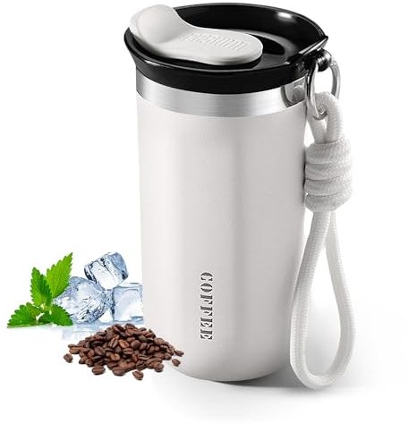 Acasimo Thermobecher Kaffee to Go, 350ml Kaffeebecher für Kaffee oder Tee, Coffee-to-go Becher aus Edelstahl, Auslaufsicher und Easy Quick-Press-Verschluss Travel Mug Thermo, Weiß