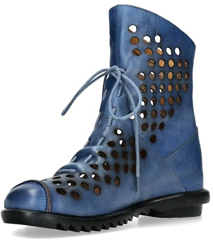 Laura Vita Damen Stiefelette aus Leder mit Lochmuster Cyrielle 11, Größe:38 EU, Farbe:Blau