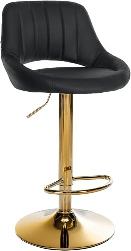 CLP Barhocker höhenverstellbar mit Lehne Milet, Barstuhl gepolstert Kunstleder, Tresenstuhl mit Metallgestell drehbar, Farbe:schwarz, Gestell Farbe:Gold