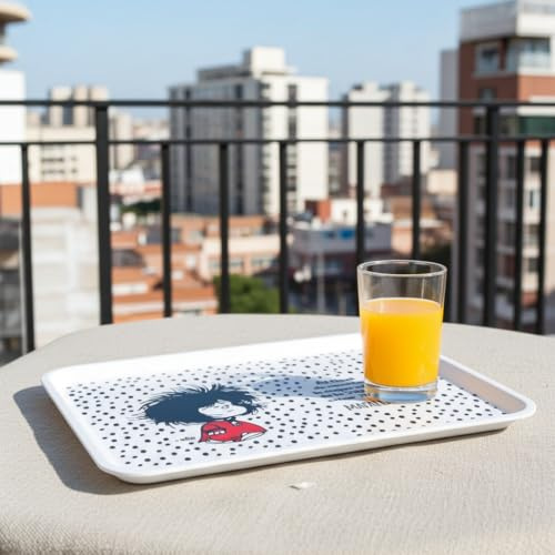 Bandeja Mafalda Despeinada, Melamina Calidad alimentaria, Blanco con Lunares Negros, 36.5x28.5x1 cm, Licencia Oficial Quino