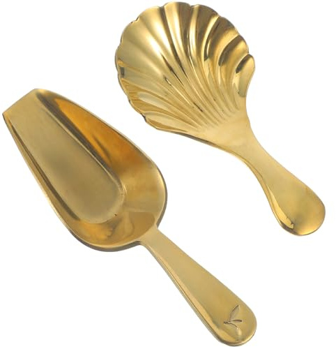 CRAFTHROU Tea Spoons Quality and Beautiful Outlook Brass Mini Shovel and Shell Shovel 2pcs Comfortable to Operate for Kitchen Gadgets and Accessories