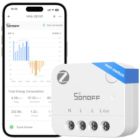 SONOFF MINI-ZB1GP, MINI PM, Zigbee 3.0, compteur d'énergie intelligent, hub Zigbee requis, conducteur neutre nécessaire, mesure du courant, compatible avec Home Assistant, 16 A