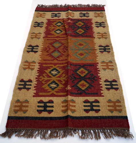 GURU SHOP Orientalischer Grob Gewebter Kelim Teppich 160x90 cm - Muster 5, Braun, Leinen, Teppiche, Bodenmatten