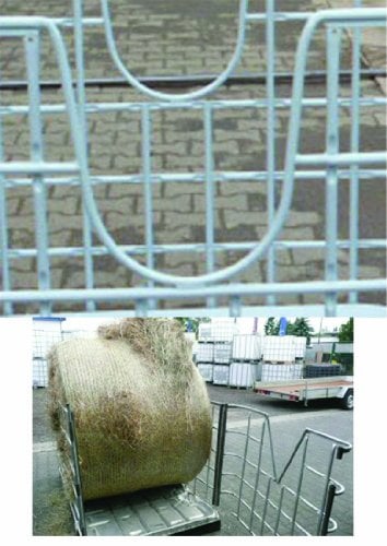 Hofer24 große Heuraufe mit TÜR für RUNDBALLEN - VERBREITERTES Außenmaß 2 Meter x 1,27 Meter - Mit Zwei U - Ausschnitten/Rundausschnitten