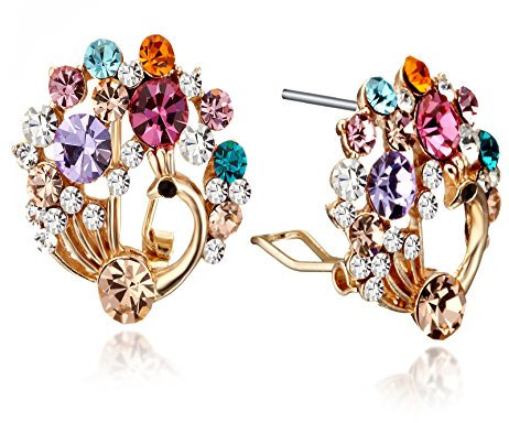 Gemini Ohrstecker (Gold 18K), Luxus Farben Vielfalt mit hochwertigen Kristall Stein Elementen, Blumenform, für gehobene Anläße, beliebt bei Girls & Damen, 2,2 cm Länge