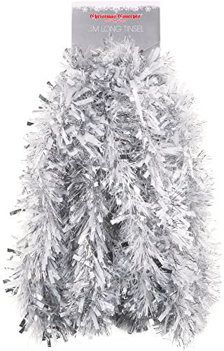 Christmas Concepts® 3m / 9.8ft Klobig/Feines Weihnachtslametta - Weihnachtsdekoration - Hochwertige Lametta (Mattweiß & Silber)