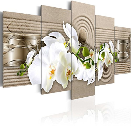 B&D XXL - Quadro Fiori Orchidea 100x50 cm 5 Pezzi - Stampa su Tela in TNT Tessuta XXL Grande - Quadri Moderni Componibili Camera da Letto Matrimoniale - Stampe da Parete Arte - Astratto b-A-0258-b-n
