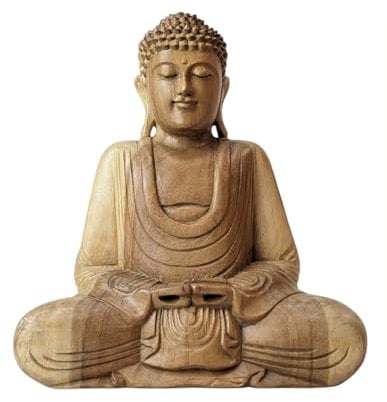 Statue Buddha in Lotussitz H30 cm Holz handgeschnitzt