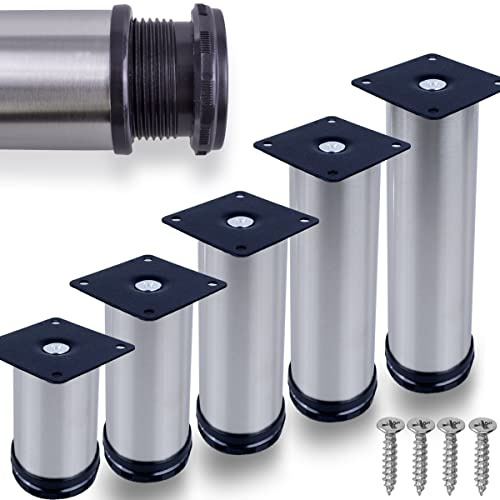 Stahlia Möbelfüße Edelstahl verstellbar (8er Set) Ø50mm | Höhe: 100mm (+20mm) Schrankfüße für Sideboard Kommode Sockelfuß für Couchtisch Lowboard mit Schrauben