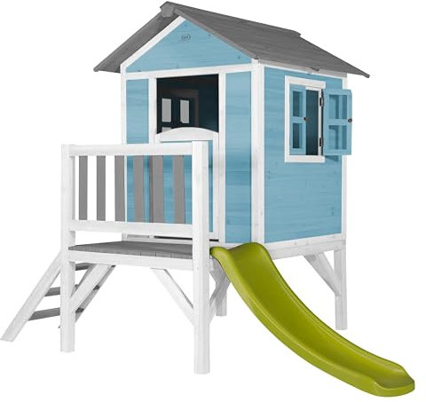AXI Beach Lodge XL Casa Infantil de Madera FSC con Tobogan Verde | Casita de Juegos para ninos de Jardin/Exterior | Parque Infantil en Azul-