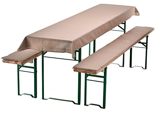 DILUMA | Bierbankauflagen Set Beige | 1x Tischdecke 240x90 cm für 220x70 cm Biertische und 2X gepolsterte Bierbankauflage 220x25 cm | Auflagen Set für Bierzeltgarnitur | Gepolstert, ÖkoTex100