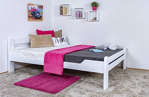 Jugendbett Easy Premium Line K4/1, 140 x 200 cm Buche Vollholz massiv weiß lackiert