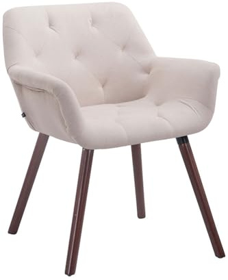 CLP Esszimmerstuhl Cassidy Mit Stoffbezug Und Sesselförmigem Gepolstertem Sitz I Retrostuhl Mit Armlehne Und 45 cm Sitzhöhe Farbe beige Gestell Farbe walnuss