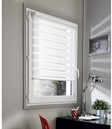 MADECOSTORE Rollo für Tag und Nacht, ohne Bohren, Weiß – 76 x 190 cm