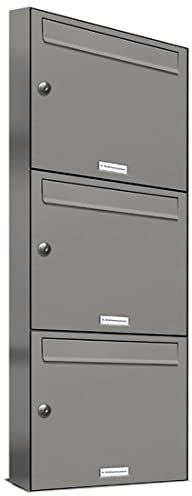 AL Briefkastensysteme, 3er Postkasten modern, A4 Premiumbriefkasten, 3 Fach Briefkastenanlage in Aluminiumgrau RAL 9007