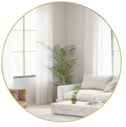 Umbra Hubba Wandspiegel - Runder Spiegel und Wanddeko für Diele, Badezimmer, Wohnzimmer und Mehr, 86 cm, Messing