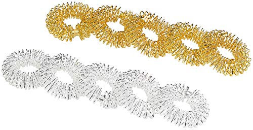 newgen medicals Akupressurring: 10er-Set Akupressur-Ringe zur Fingermassage, gold- und silberfarben (Massagering, Fingermassagering, Ring Arthrose)