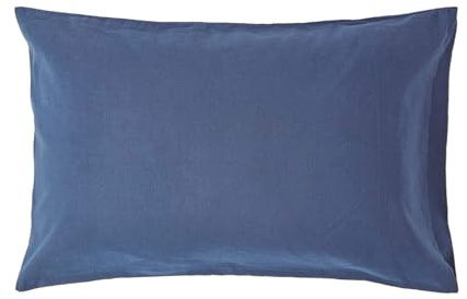 HOMESCAPES Luxury Soft European Linen Pillowcase Plain Navy Blue Continental Textured Natural French Flax Fibre Linen & Pure 100% Cotton Blend Dark Blue Square Pillowcase, 40 x 80 cm