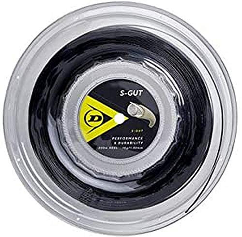 DUNLOP 624839 Corda da Tennis S-Gut Black, 200 m, Reel Set 132 mm, 1 Pezzo