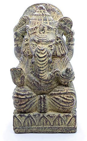 NaRoom Ganesha Skulptur Hinduismus Gottheit Figur ca. 15 cm klein Sockel Statue Elefant-Kopf Sitzend Deko Wohnbereich Naturmaterials Lavasand