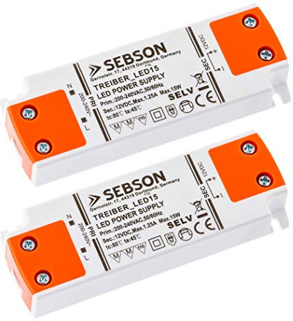SEBSON 15W LED Treiber/LED Trafo - 2er Set - 12V Konstante Ausgangsspannung - Transformator, Netzteil für LED Lampen G4, MR11, GU5.3, MR16-102x35x16mm