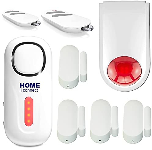 Ker-France - Alarme de Maison sans Fil - Alarme de Maison - avec 2 Sirènes (1 Extérieur et 1 d' Intérieur) - 4 Détecteurs d'ouverture - 2 Télécommandes - 8 Autocollants