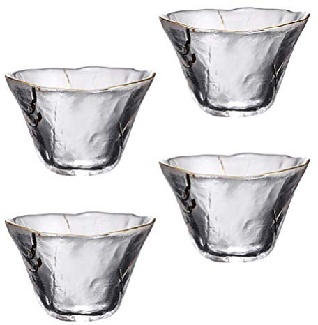 4 Stück Japanische Sake Tassen Glas Tee Tassen Goldrand Trinkgläser 70 Ml Ideal Für Tee Sake Und Festliche Anlässe