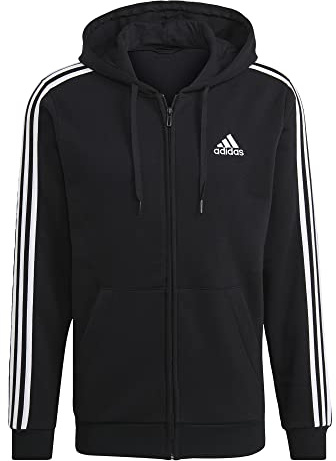 adidas Men's Standard Essentials Fleece 3-Stripes Full-Zip Hoodie, Black, 3X-Large