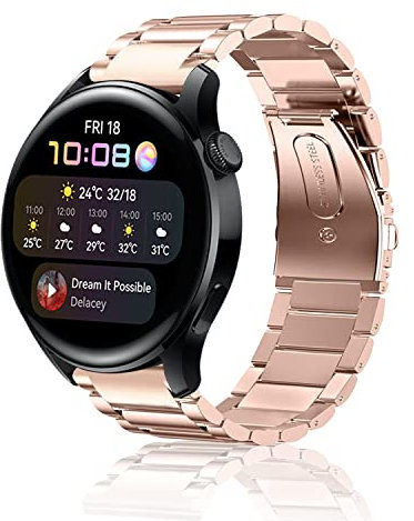 SeNool 22mm Bracelet pour Huawei Watch GT 4 46mm/Watch 4/Watch 4 Pro/Watch Ultimate/Watch Buds/Watch GT 3 Pro 46mm, Acier Inoxydable Métal Band pour Huawei Watch GT 3 46mm - Rose Gold