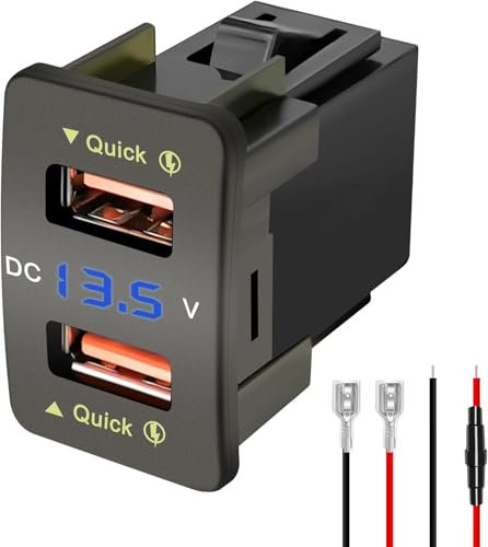 Levigo Cargador de coche USB QC3.0 de carga rápida adecuado para coches Honda, toma de corriente con 2 interfaces, agujero de interruptor, pantalla LED, medidor de voltaje, adecuado para modelos de