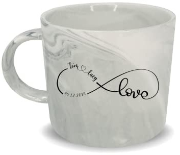 Personalised Love & Date Marble Mug - Couples Infinity Symbol Boyfriend Girlfriend Husband Wife Love Gifts Presents Idea Valentines Day Anniversary Ceramic Tea Coffee Cup (Grey Marble Prime)