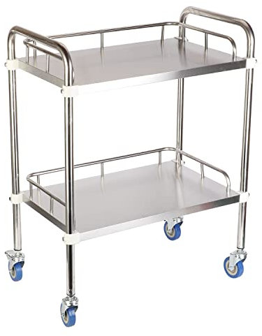 Baoz 2-lagiger Labor-Servierwagen, Edelstahl, Servierwagen, Mehrzweckwagen mit geräuschlosem Rad für Labor Restaurant Utility Services