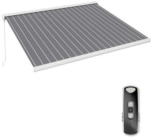 paramondo Markise Kassettenmarkise Curve 2000 Gelenkarmmarkise Balkon Terrasse Sichtschutz, mit jarolift Funkmotor & Funkhandsender, 495 x 350 cm, Gestell Weiß, Stoff Block Dunkelgrau-Weiß