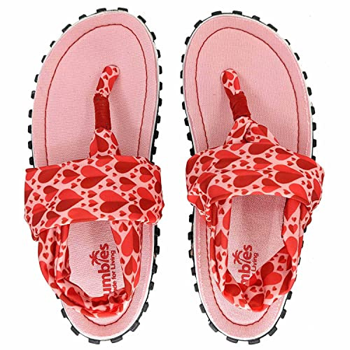 Gumbies Zehentrenner in Übergrößen Rosa 2609 Candy Hearts große Damenschuhe, Größe:42