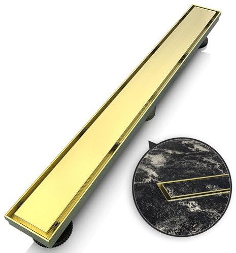 WEBANG 36 Inch Linear Shower Drain Rectangular Floor Drain with Accessories Reversible 2-in-1 Cover Tile Insert Grate Removable SUS304 Stainless Steel CUPC Certified Brushed Gold