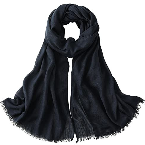 Damen Herren Viskose Langer Schal Tuch Stola Halstuch Sonnenschutz Groß Strand Schultertuch Tuch Wickeln mit Fransen Super Weich Komfort für Frühling Einfach Basic 95×195cm - Einfarbig Navy Blau #A30