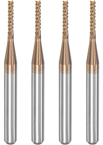 sourcing map 4 Stück VHM Schaftfräser 1.4 mm, Klingenlänge 8 mm, Titanbeschichtet-Beschichtung CNC Fräser für Edelstahl, Verbundwerkstoffe und Legierungen