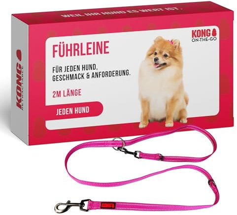 KONG robuste Hundeleine aus Nylon I pink I dreifach verstellbare Leine Hund I hochwertige Hundeführleine mit reflektierenden Elementen I Führleine Hund I Länge: 2 m I Breite: 25 mm
