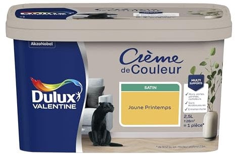Dulux Valentine Crème de Couleur - Peinture multi-supports intérieure - Satin Jaune Printemps 2,5 L