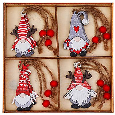 Jagowa 12PCS Wooden Christmas Ornaments - Faceless Dolls for Christmas Tree Decor and Party